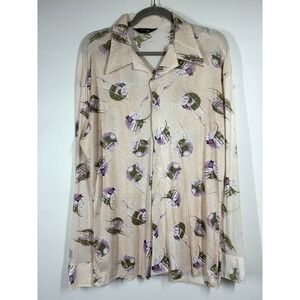 True‎ Vintage 60s 70s Mens Disco Shirt XL 17.5 Dagger Collar Allover Print Cars